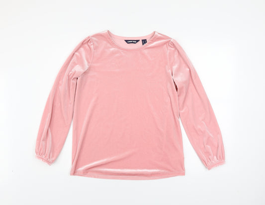 Lands' End Women's Pink Velvet Long Sleeve Crew Neck Top XS