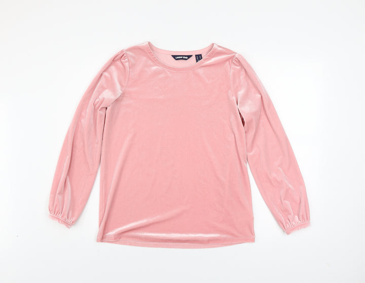Lands' End Women's Pink Velvet Long Sleeve Crew Neck Top XS