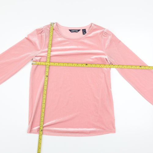 Lands' End Women's Pink Velvet Long Sleeve Crew Neck Top XS