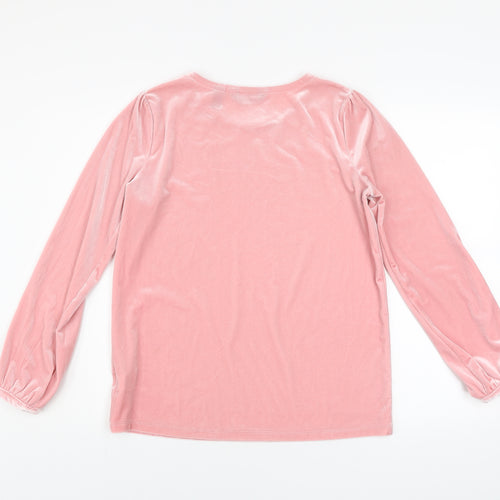 Lands' End Women's Pink Velvet Long Sleeve Crew Neck Top XS