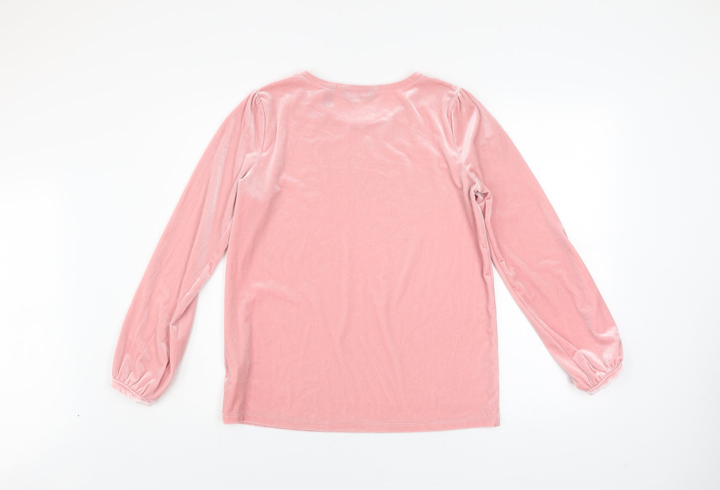 Lands' End Women's Pink Velvet Long Sleeve Crew Neck Top XS