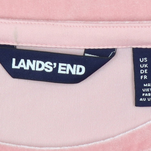 Lands' End Women's Pink Velvet Long Sleeve Crew Neck Top XS