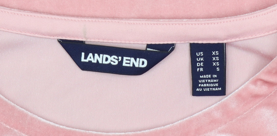 Lands' End Women's Pink Velvet Long Sleeve Crew Neck Top XS