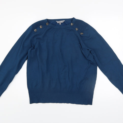Principles Women Blue Crew Neck Button Detail Jumper Size 18