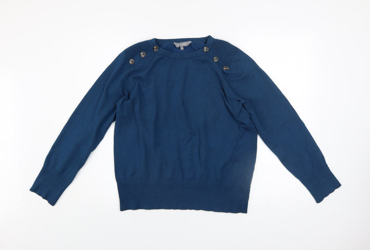Principles Women Blue Crew Neck Button Detail Jumper Size 18