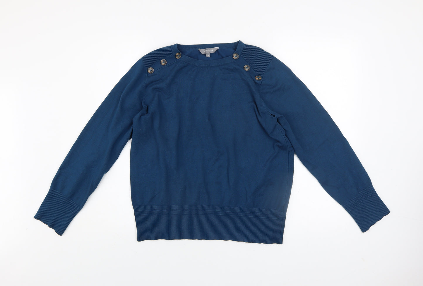 Principles Women Blue Crew Neck Button Detail Jumper Size 18