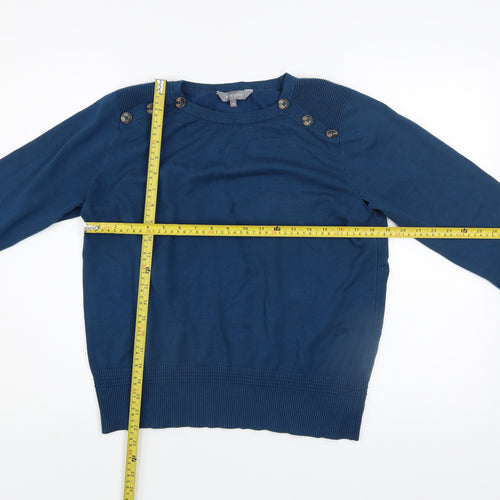 Principles Women Blue Crew Neck Button Detail Jumper Size 18