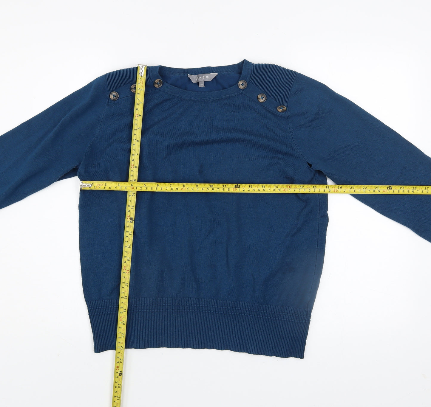 Principles Women Blue Crew Neck Button Detail Jumper Size 18