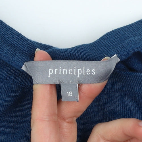Principles Women Blue Crew Neck Button Detail Jumper Size 18