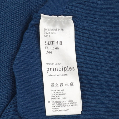 Principles Women Blue Crew Neck Button Detail Jumper Size 18