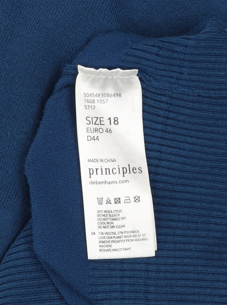 Principles Women Blue Crew Neck Button Detail Jumper Size 18
