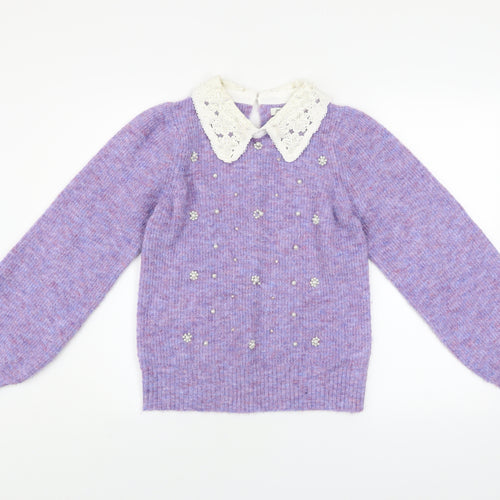 River Island Women's Purple Collar Beaded Knit Jumper Size 10
