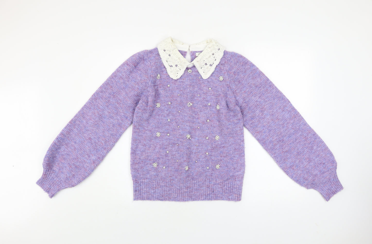 River Island Women's Purple Collar Beaded Knit Jumper Size 10