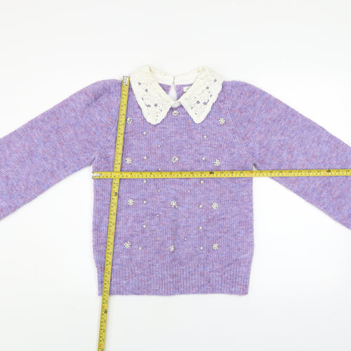 River Island Women's Purple Collar Beaded Knit Jumper Size 10