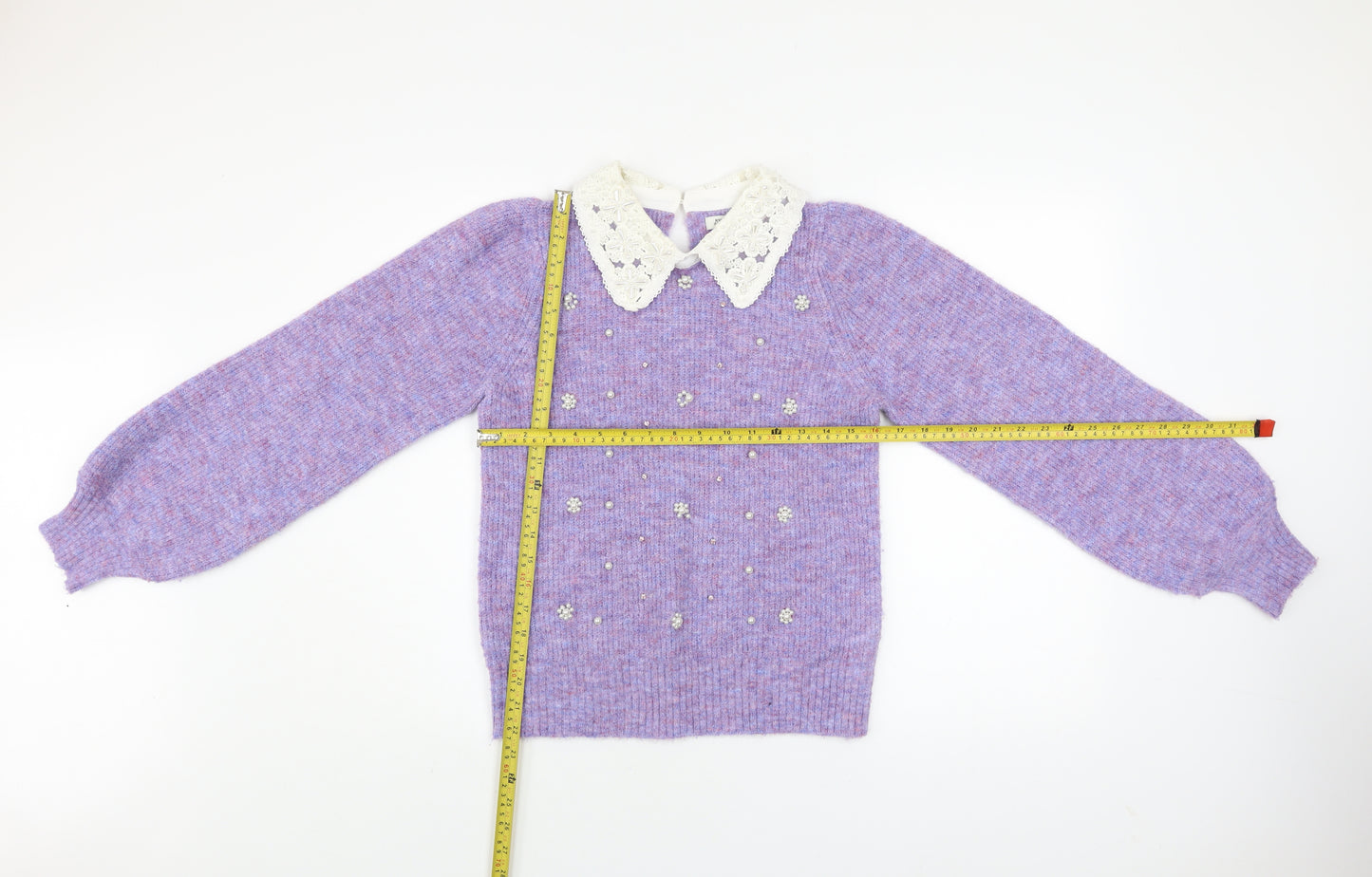 River Island Women's Purple Collar Beaded Knit Jumper Size 10