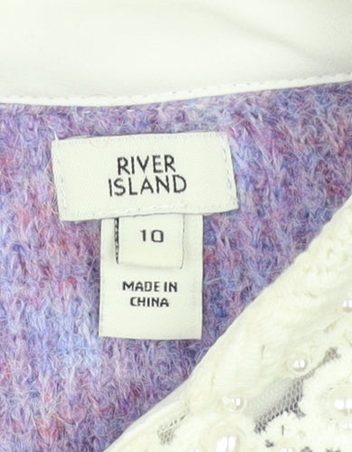 River Island Women's Purple Collar Beaded Knit Jumper Size 10