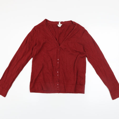 Thought Women Red Cotton V-Neck Cardigan Size 10