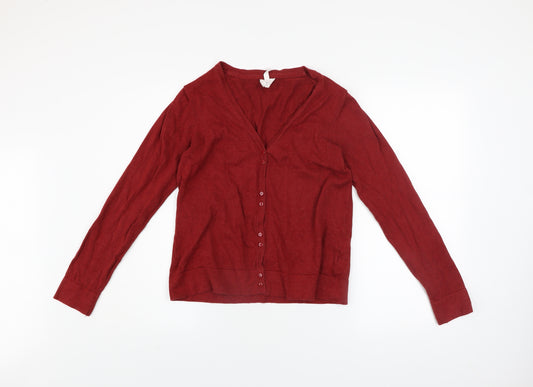 Thought Women Red Cotton V-Neck Cardigan Size 10