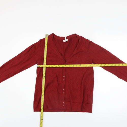 Thought Women Red Cotton V-Neck Cardigan Size 10