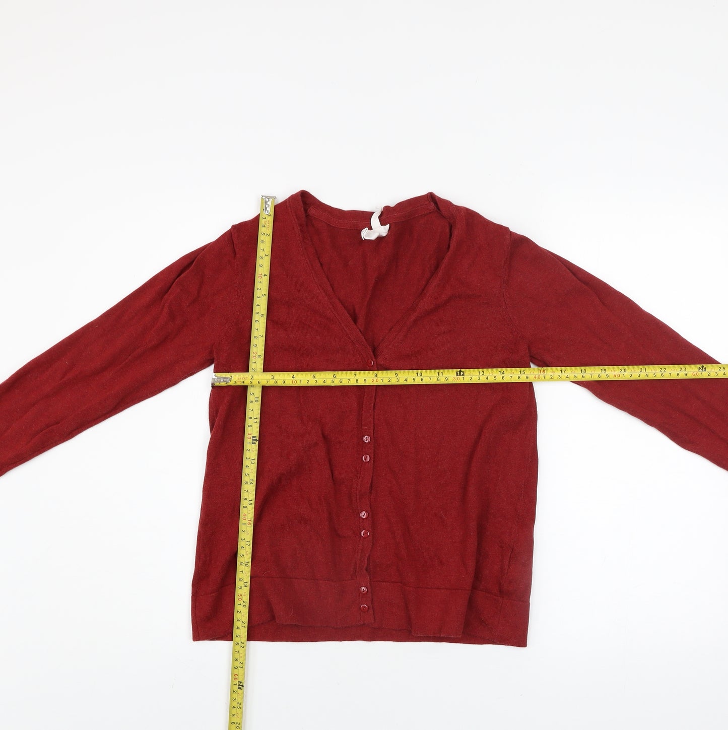 Thought Women Red Cotton V-Neck Cardigan Size 10