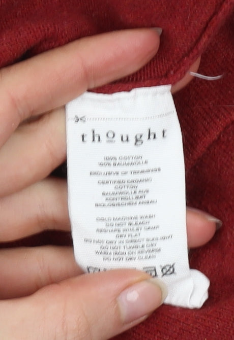 Thought Women Red Cotton V-Neck Cardigan Size 10