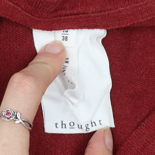 Thought Women Red Cotton V-Neck Cardigan Size 10