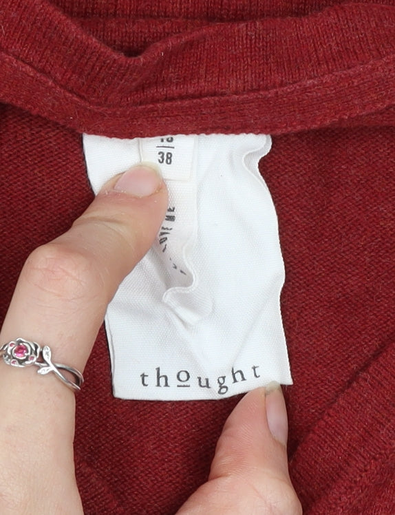 Thought Women Red Cotton V-Neck Cardigan Size 10