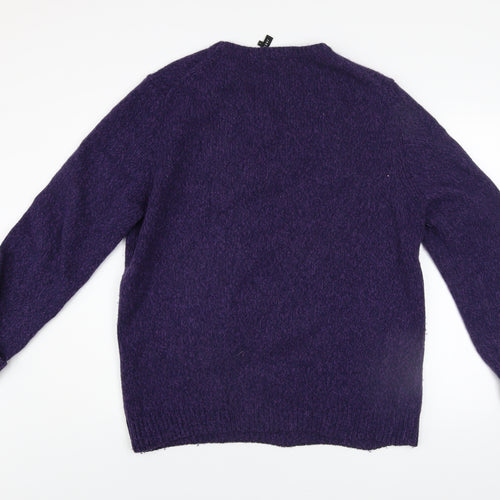 Jaeger Men's Purple Wool Blend Crew Neck Jumper L