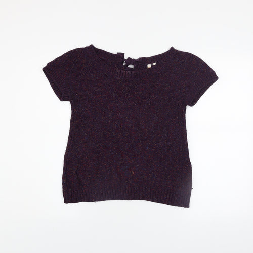 White Stuff Womens Purple Wool Mix Short Sleeve Bow Back Jumper Size 8