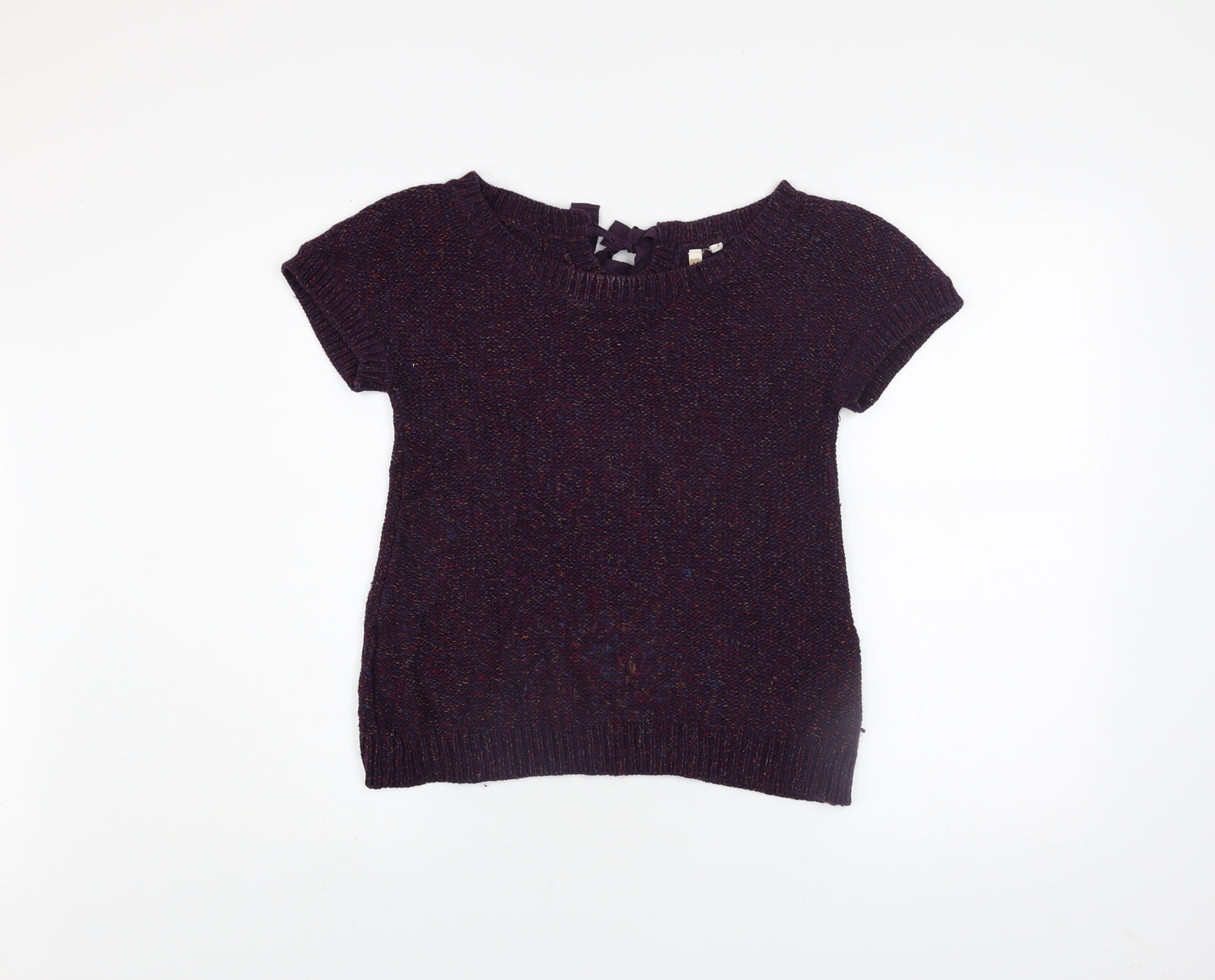 White Stuff Womens Purple Wool Mix Short Sleeve Bow Back Jumper Size 8