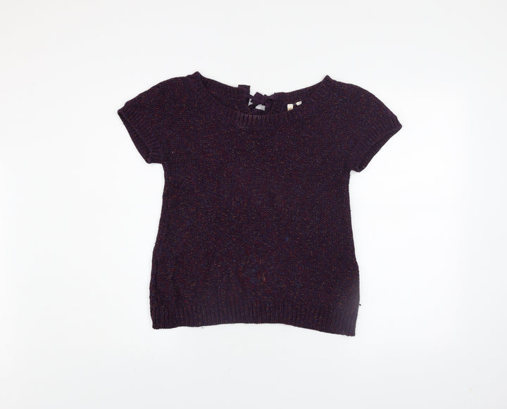 White Stuff Womens Purple Wool Mix Short Sleeve Bow Back Jumper Size 8
