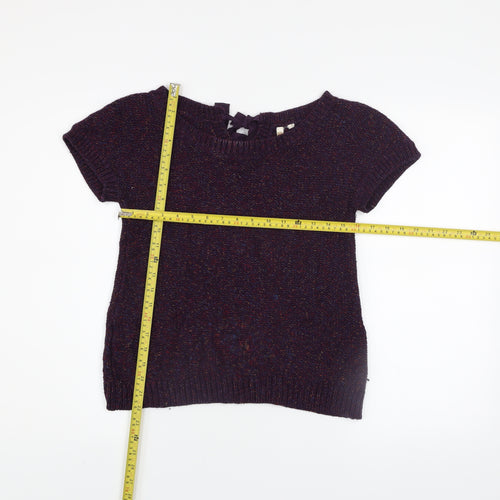 White Stuff Womens Purple Wool Mix Short Sleeve Bow Back Jumper Size 8