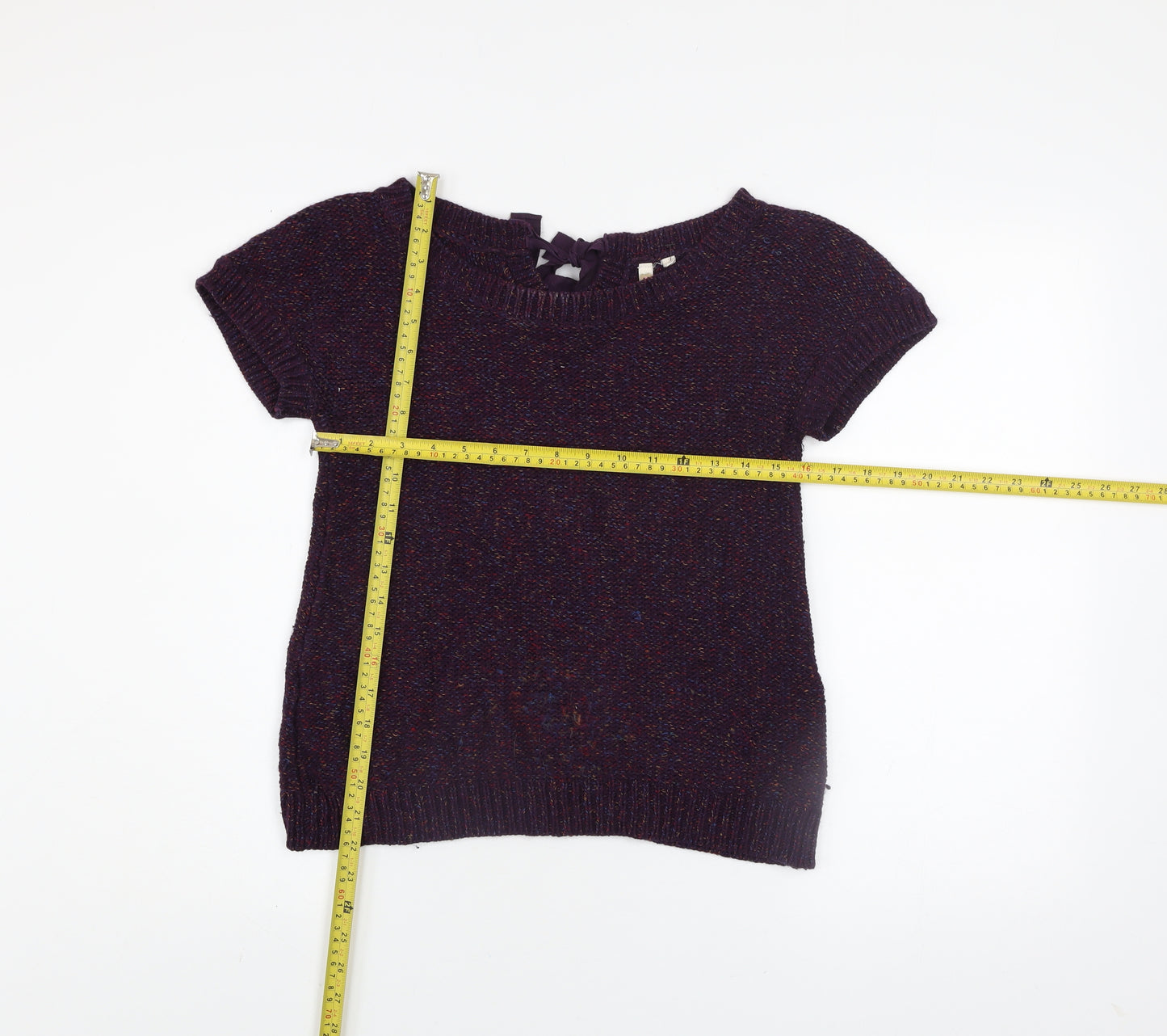 White Stuff Womens Purple Wool Mix Short Sleeve Bow Back Jumper Size 8