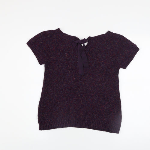 White Stuff Womens Purple Wool Mix Short Sleeve Bow Back Jumper Size 8