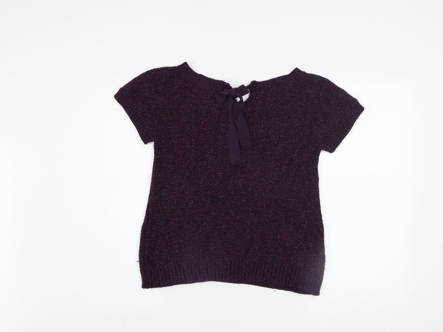 White Stuff Womens Purple Wool Mix Short Sleeve Bow Back Jumper Size 8