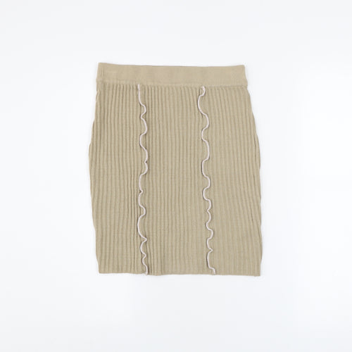 Collusion Women’s Beige Knit Ruffle Pencil Skirt Size 12