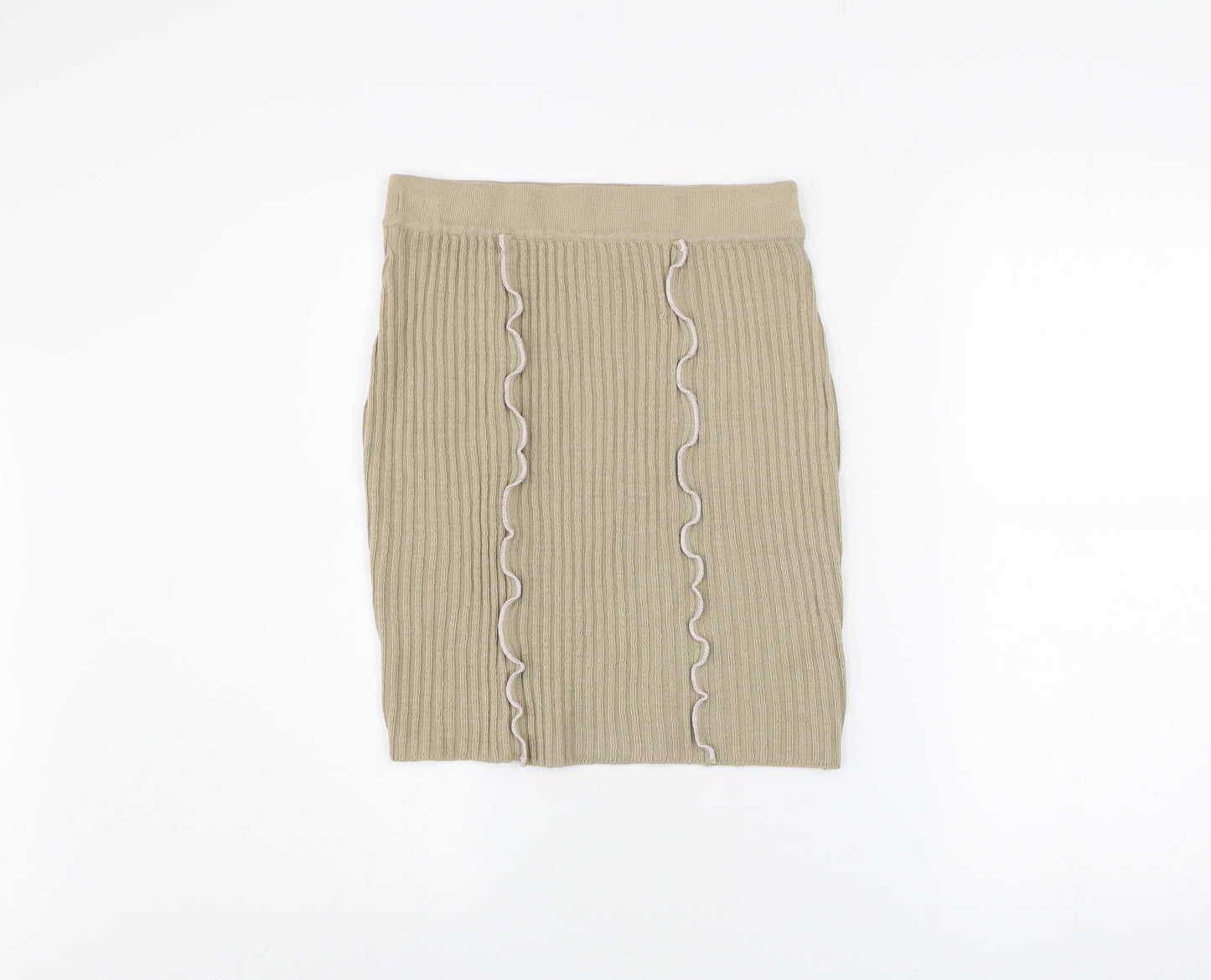 Collusion Women’s Beige Knit Ruffle Pencil Skirt Size 12