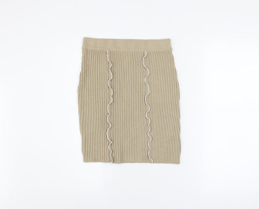 Collusion Women’s Beige Knit Ruffle Pencil Skirt Size 12