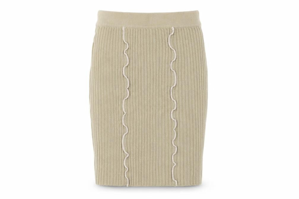 Collusion Women’s Beige Knit Ruffle Pencil Skirt Size 12