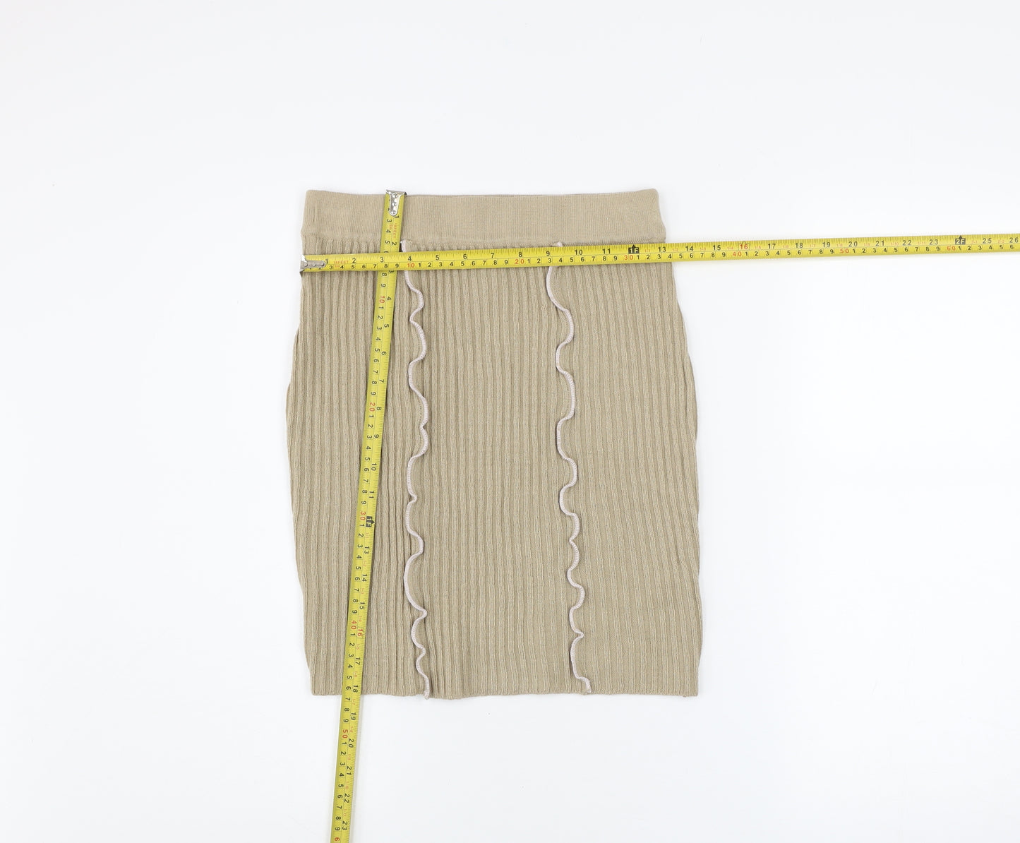 Collusion Women’s Beige Knit Ruffle Pencil Skirt Size 12