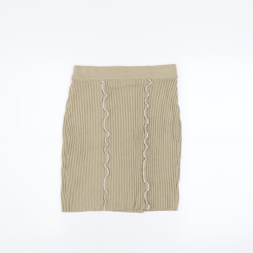 Collusion Women’s Beige Knit Ruffle Pencil Skirt Size 12