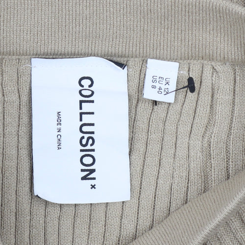 Collusion Women’s Beige Knit Ruffle Pencil Skirt Size 12