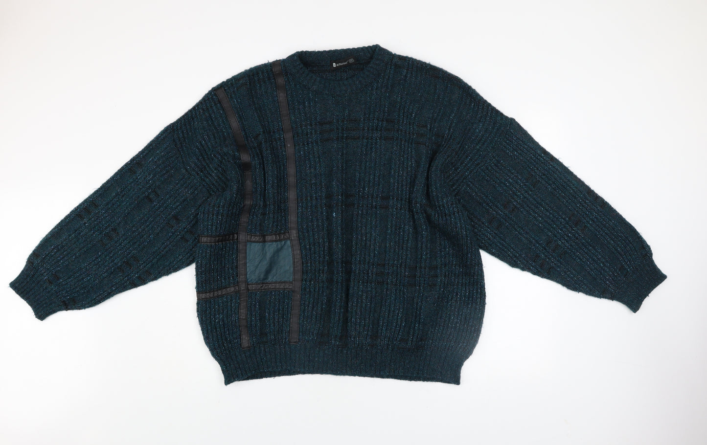 Marks and Spencer Men's Blue XL Leather Trim Wool Blend Chunky Knit Jumper