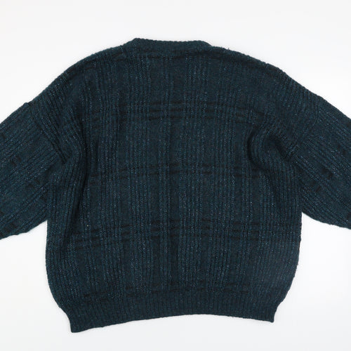 Marks and Spencer Men's Blue XL Leather Trim Wool Blend Chunky Knit Jumper