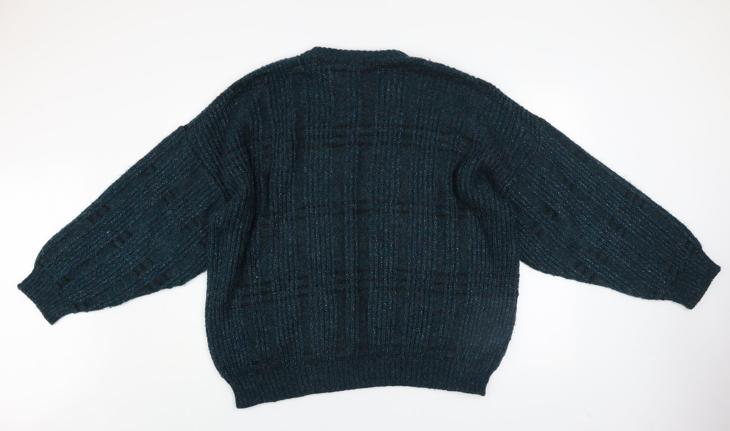 Marks and Spencer Men's Blue XL Leather Trim Wool Blend Chunky Knit Jumper