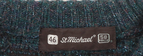 Marks and Spencer Men's Blue XL Leather Trim Wool Blend Chunky Knit Jumper