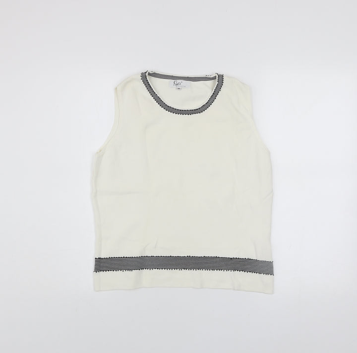 Klass Collection Women's Ivory Beaded Knit Tank Top M