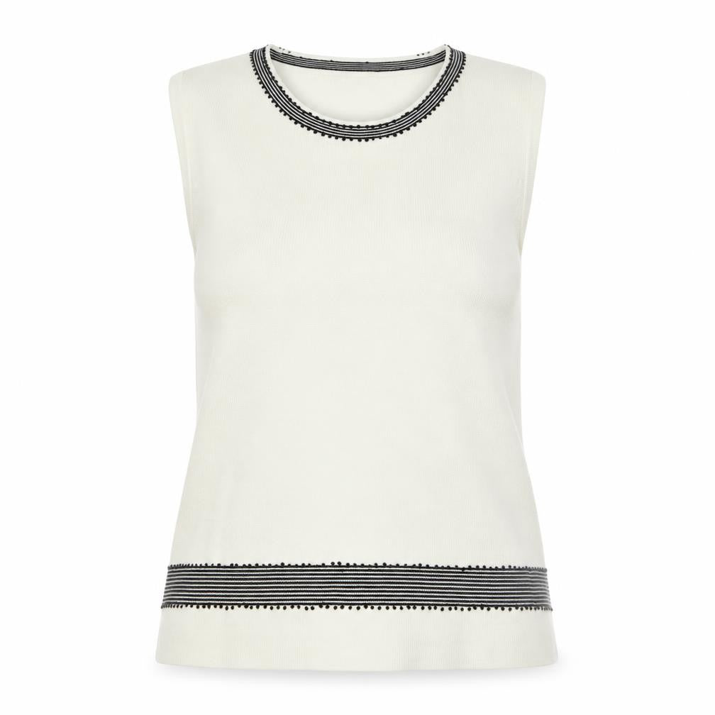 Front view of Klass Collection Women's Ivory Beaded Knit Tank Top M