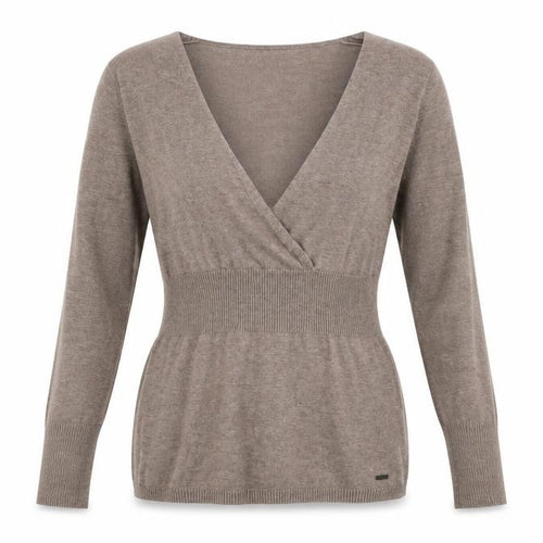 One Touch Women Beige V-Neck Long Sleeve Knit Jumper Size 12