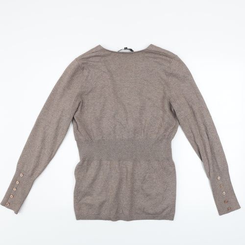 One Touch Women Beige V-Neck Long Sleeve Knit Jumper Size 12